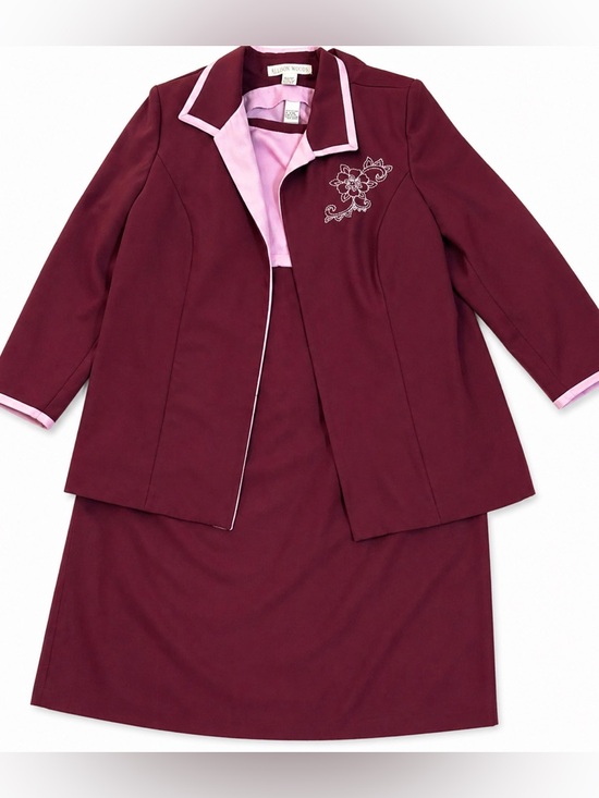 Allison Woods Jackets & Blazers - Vintage 3Pc Suit Set 24W Burgundy Plus Embroidered Blazer Skirt Outfit